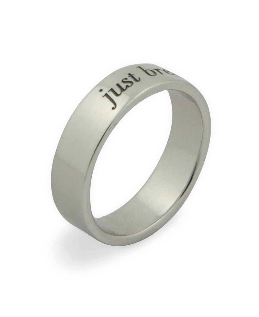 Inspirational Jewelry, Stainless Steel Ring, Just Breathe