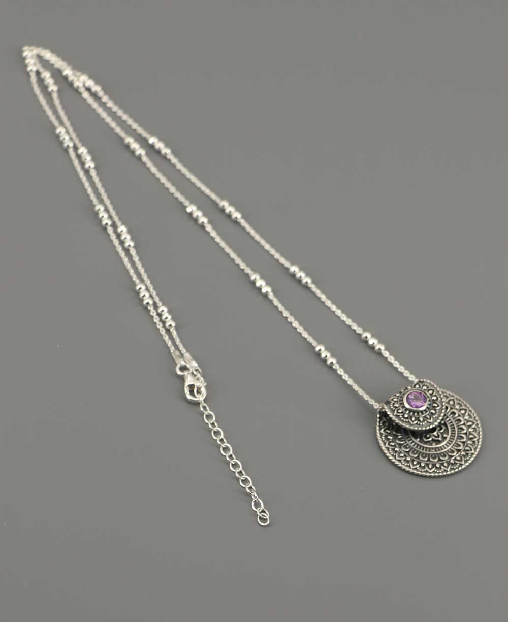 Inspirational Stainless Steel Mandala Necklace With Amethyst