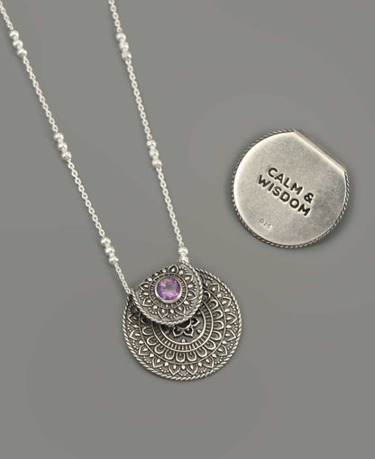 Inspirational Stainless Steel Mandala Necklace With Amethyst