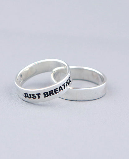 Just Breathe Inspirational Sterling Simple Band Ring