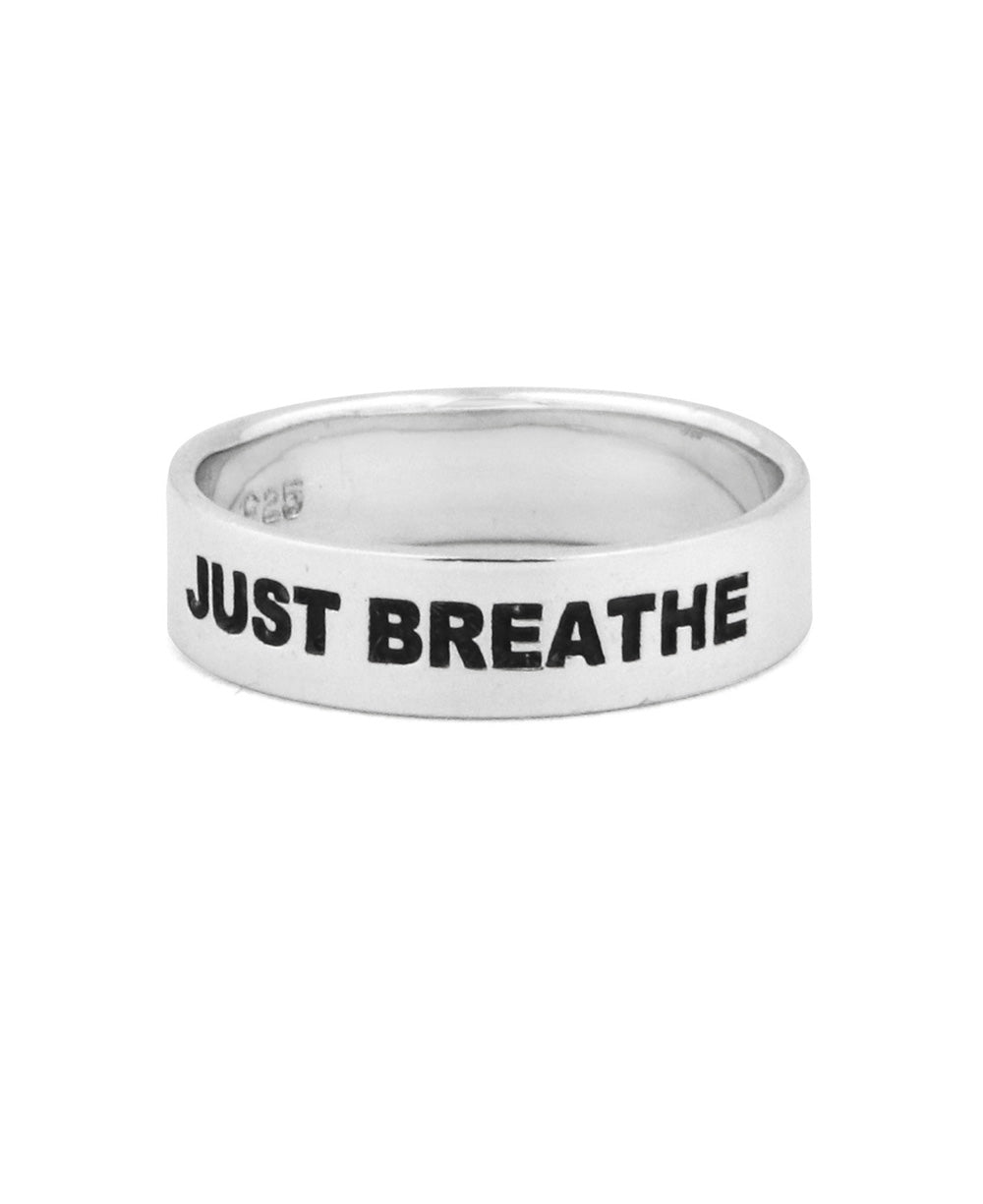 Just Breathe Inspirational Sterling Simple Band Ring