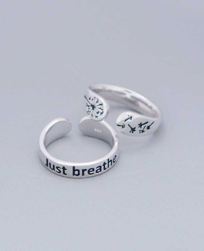 Just Breathe Stainless Steel Inspirational Adjustable Mantra Ring