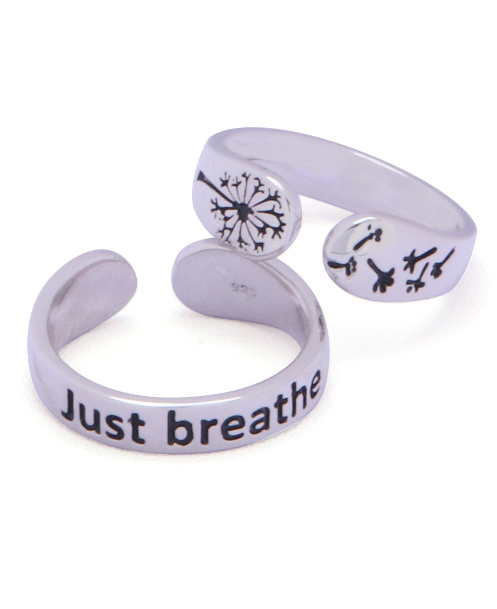 Just Breathe Stainless Steel Inspirational Adjustable Mantra Ring