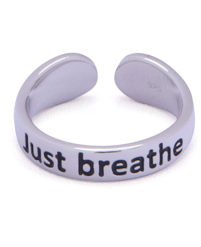 Just Breathe Stainless Steel Inspirational Adjustable Mantra Ring