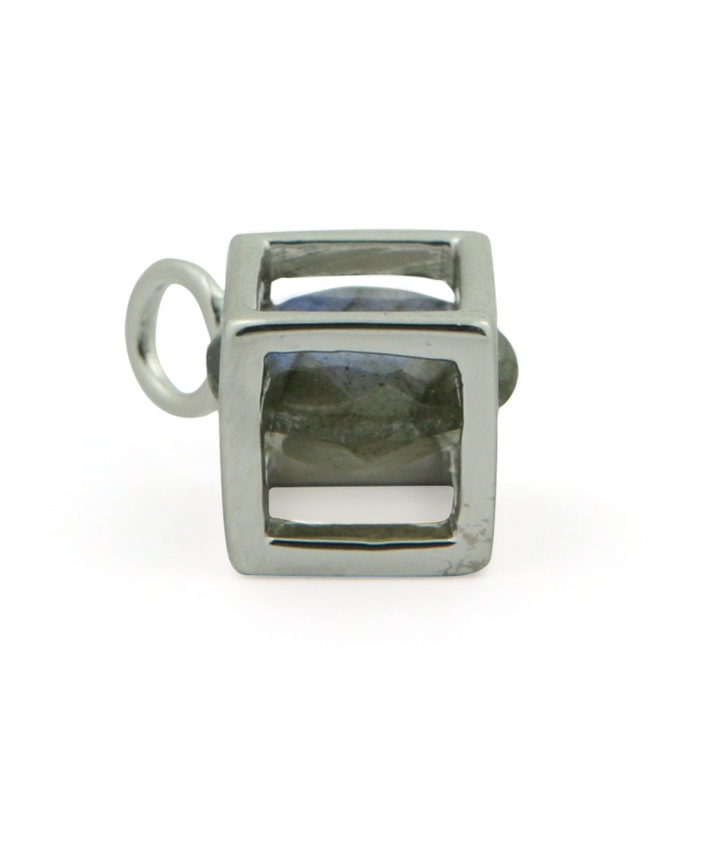 Labradorite Gemstone And Stainless Steel Cube Pendant