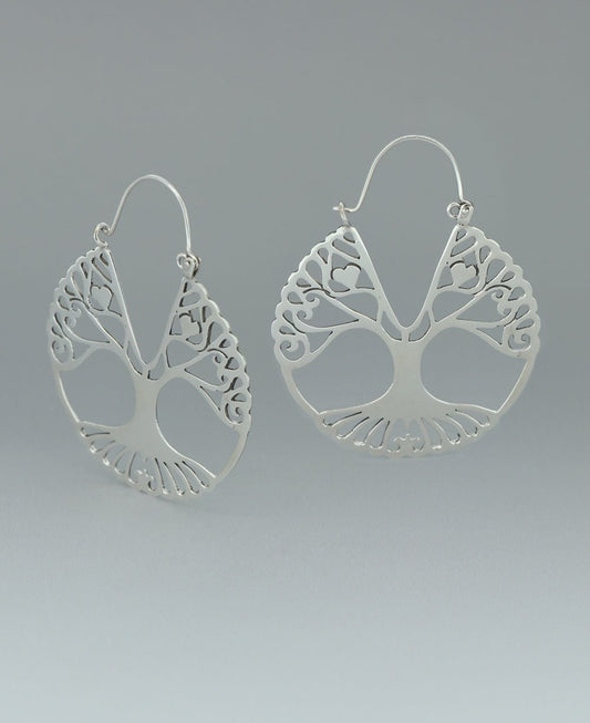 Large Tree Of Life Human Spirit Stainless Steel Hoop Earrings