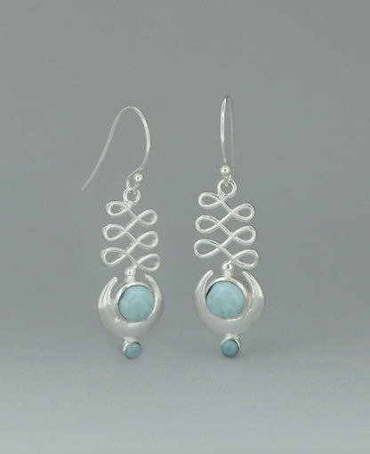 Larimar And Stainless Steel Unalome Moon Earrings