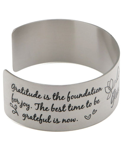 Live In Gratitude Stainless Steel Adjustable Inspirational Cuff Bracelet