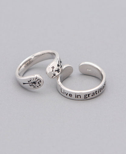 Live In Gratitude Stainless Steel Adjustable Inspirational Ring