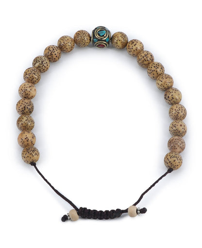 Lotus Seed Wrist Mala With Inlays, 21 Beads