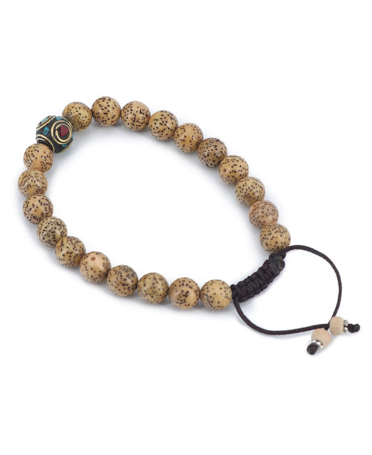 Lotus Seed Wrist Mala With Inlays, 21 Beads