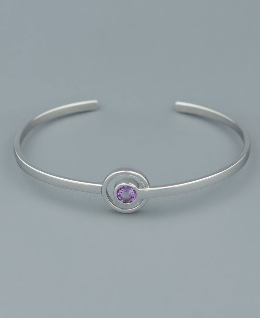 Modern Amethyst Cuff Bracelet,Stainless Steel