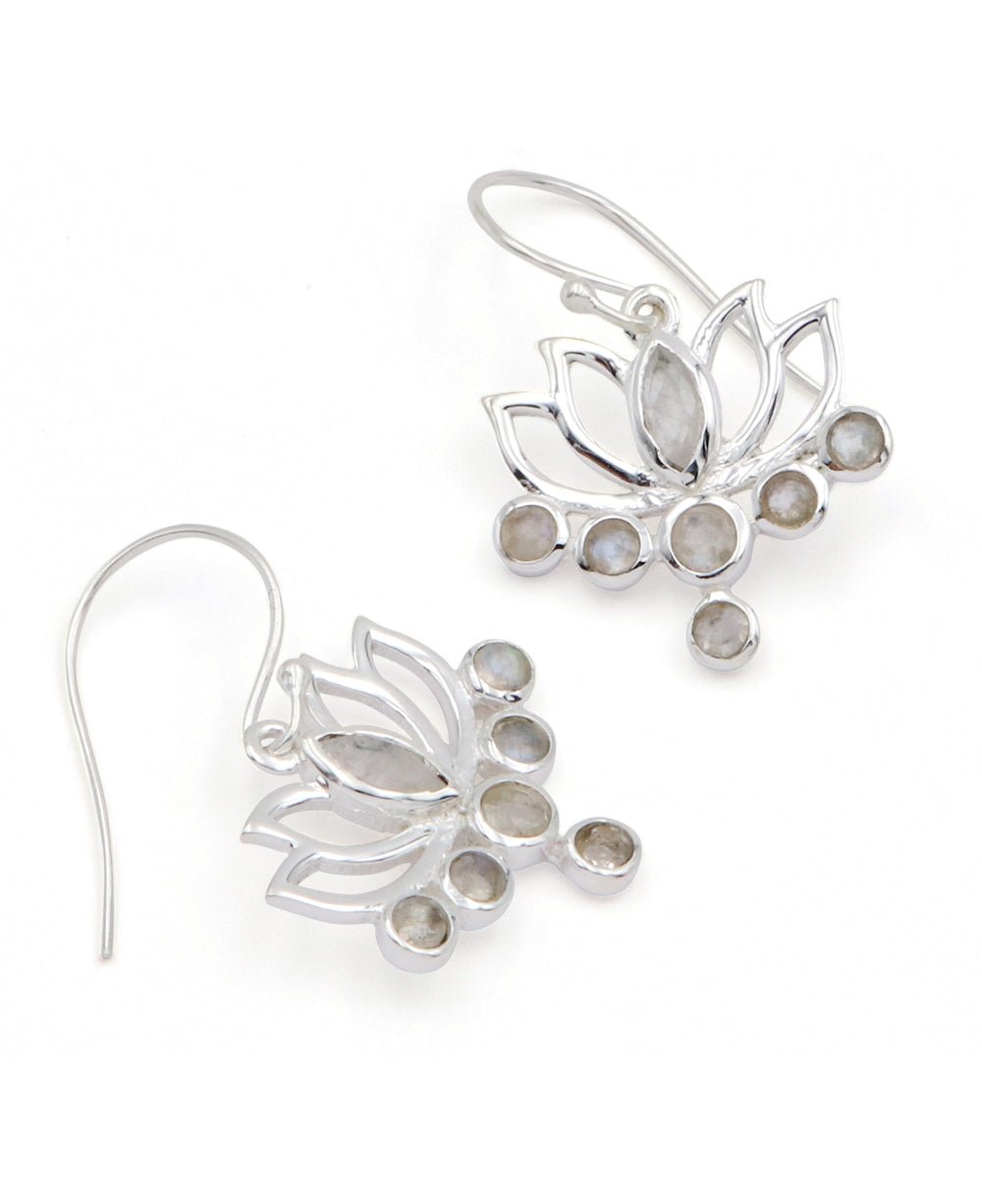 Moonstone And Stainless Steel Lotus Earrings