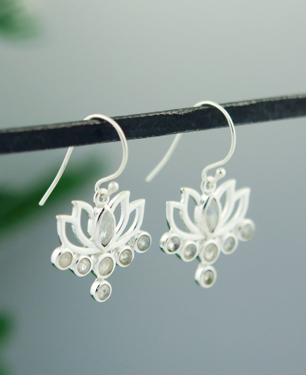 Moonstone And Stainless Steel Lotus Earrings