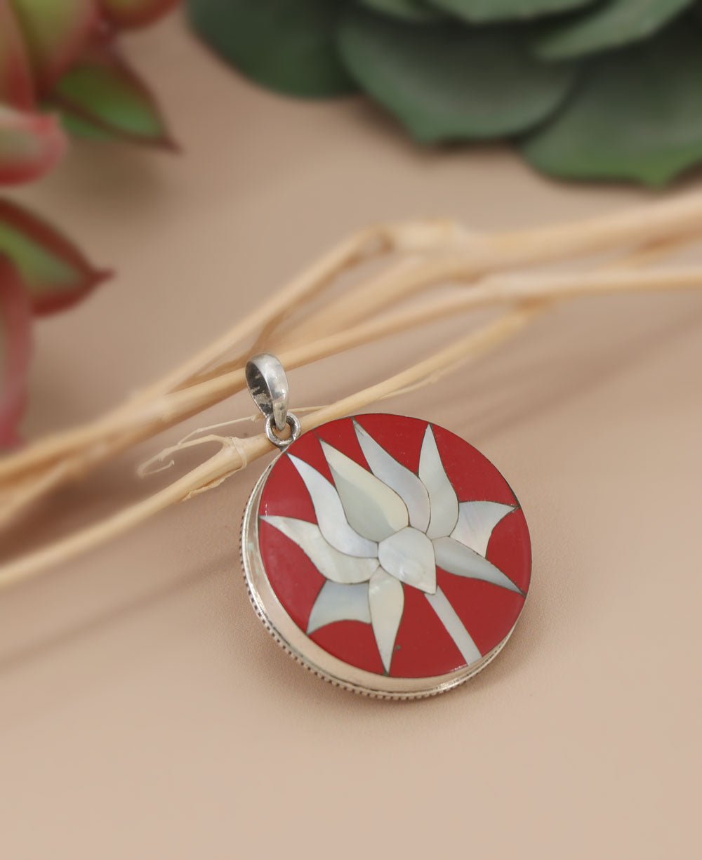 Mother Of Pearl And Stainless Steel Lotus Pendant