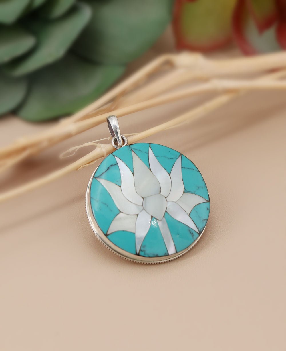 Mother Of Pearl And Stainless Steel Lotus Pendant