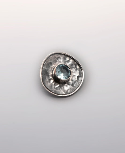 Oxidized Stainless Steel Blue Topaz Circle Pendant