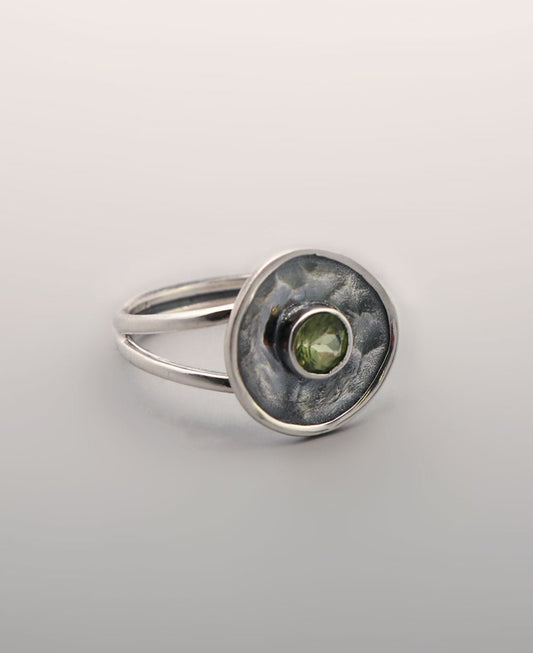 Oxidized Stainless Steel Peridot Gemstone Circle Ring