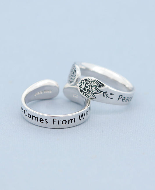 Peace Comes From Within Stainless Steel Adjustable Ring