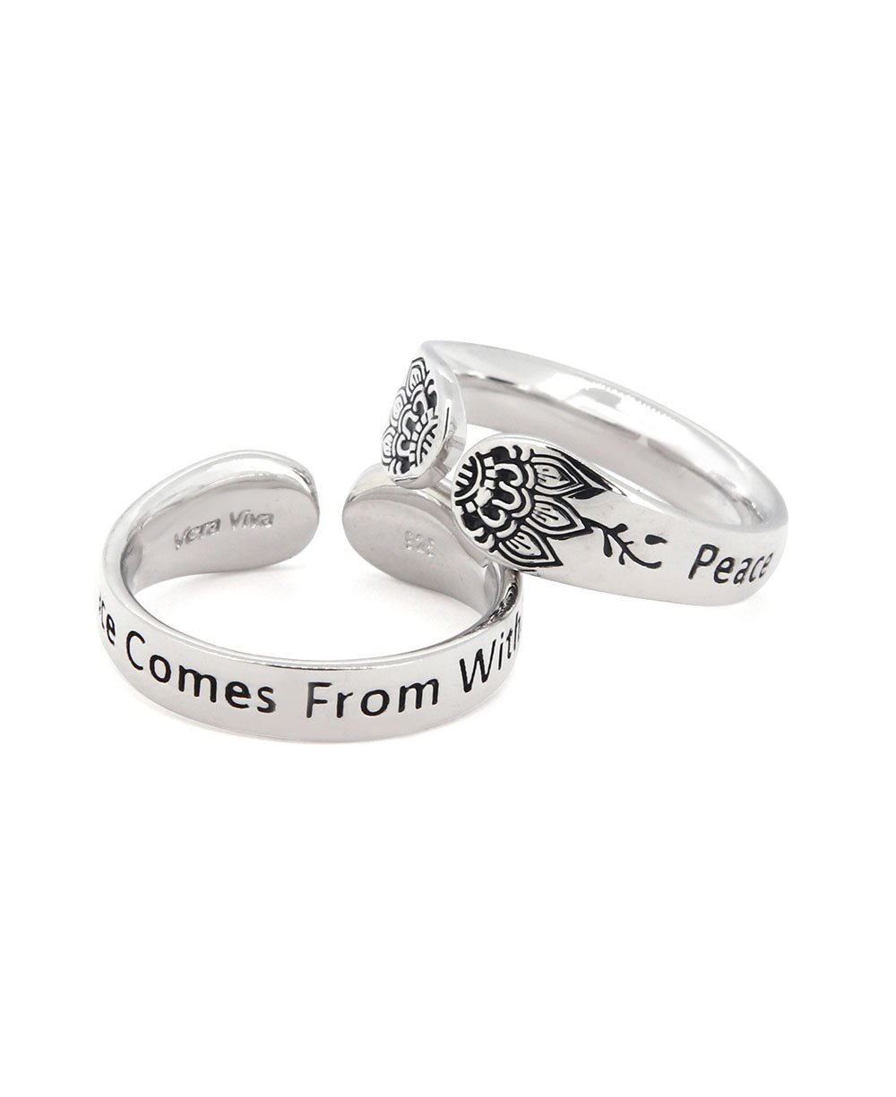 Peace Comes From Within Stainless Steel Adjustable Ring