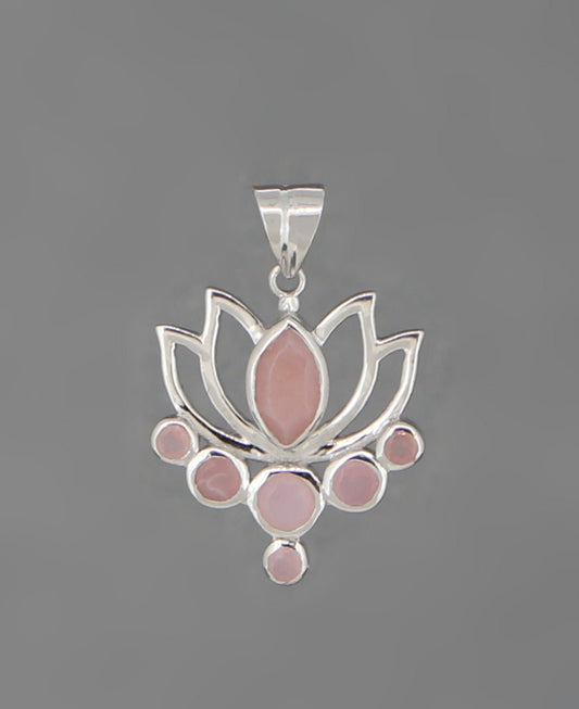 Pink Opal Lotus Pendant, Stainless Steel