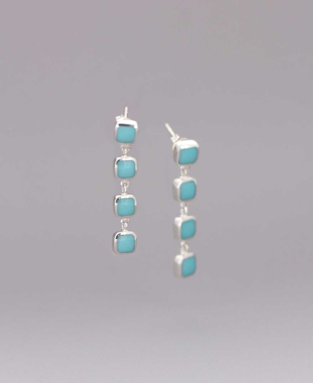 Quadruple Turquoise Square Stainless Steel Dangle Earrings