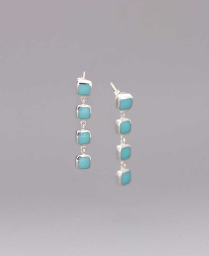 Quadruple Turquoise Square Stainless Steel Dangle Earrings