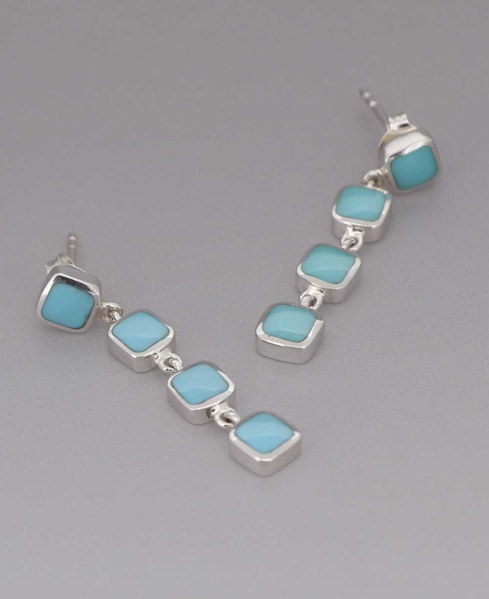 Quadruple Turquoise Square Stainless Steel Dangle Earrings