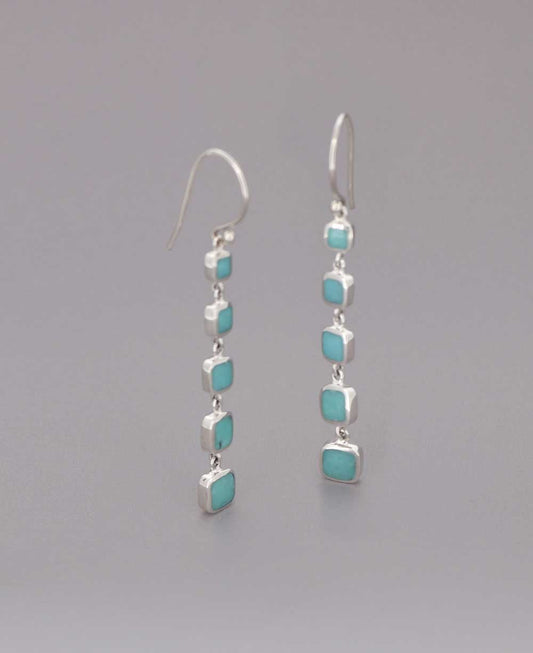 Quintuple Turquoise Square Stainless Steel Dangle Earrings