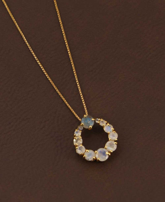 Rainbow Moonstone Circle Gold Plated Necklace