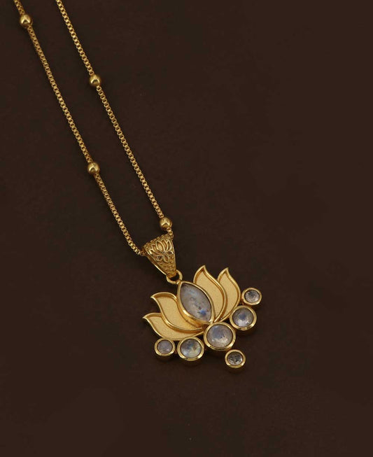 Rainbow Moonstone Gold Plated Lotus Necklace