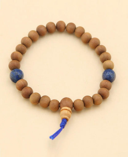 Sandalwood Stretch Wrist Mala With Stone Counters, 27 Beads