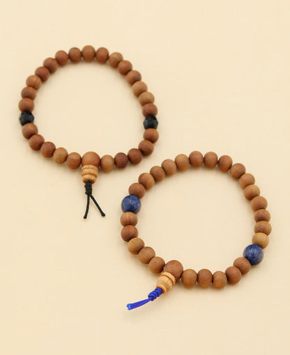 Sandalwood Stretch Wrist Mala With Stone Counters, 27 Beads