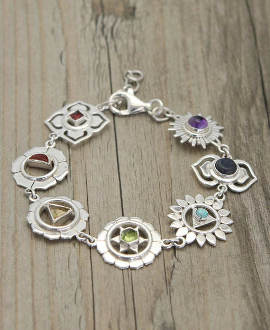 Seven Chakras Charm Bracelet - Stainless Steel