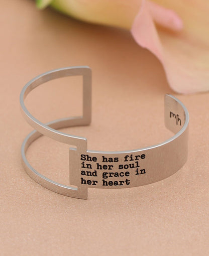 She Has Fire In Her Soul Geometric Cuff Bracelet, Stainless Steel