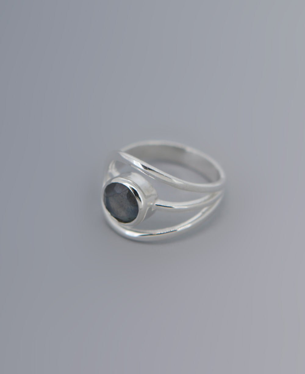 Shimmering Labradorite Stainless Steel Loop Ring