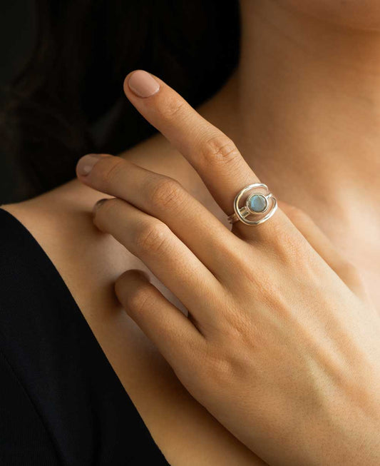 Shimmering Labradorite Stainless Steel Loop Ring