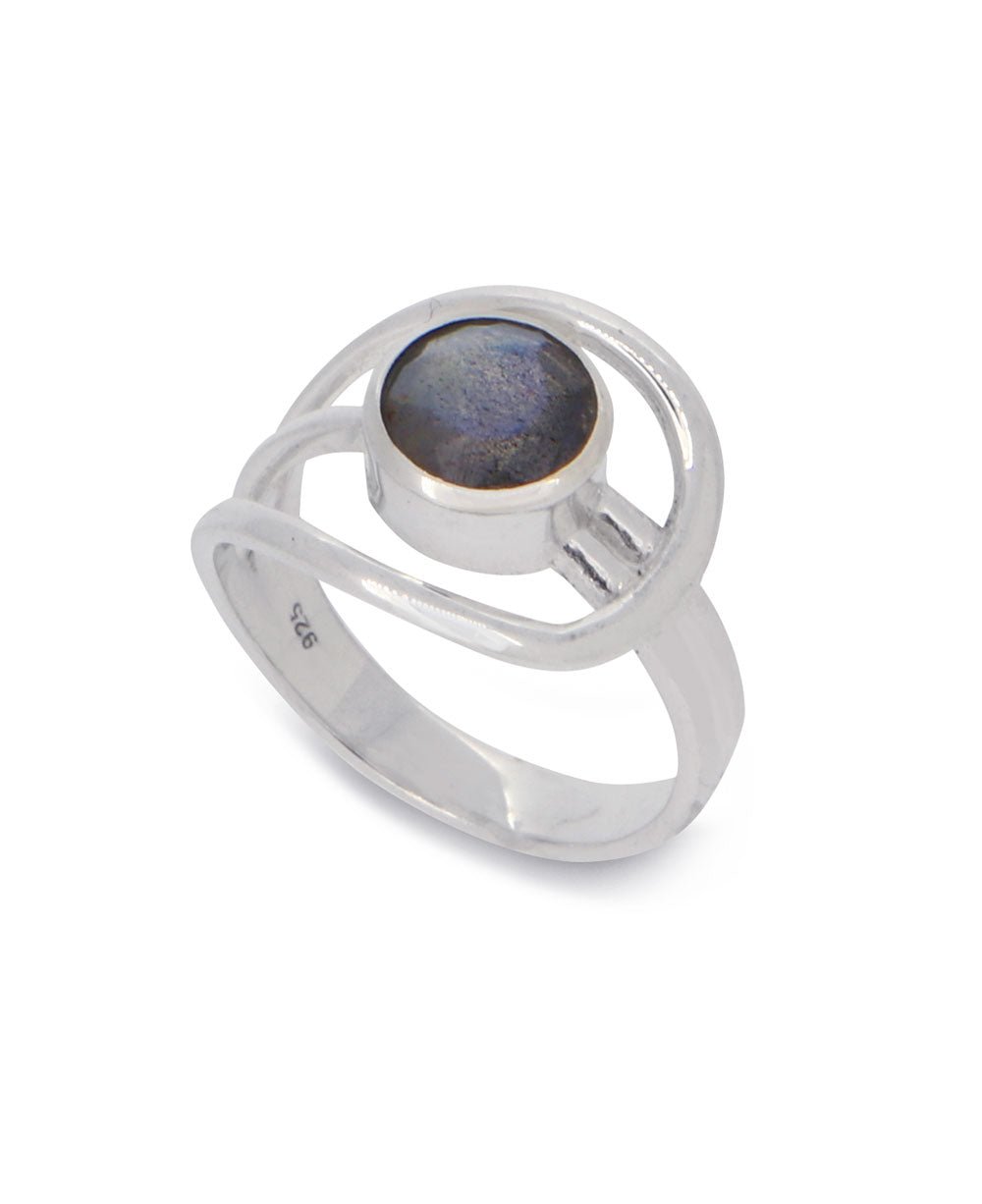 Shimmering Labradorite Stainless Steel Loop Ring