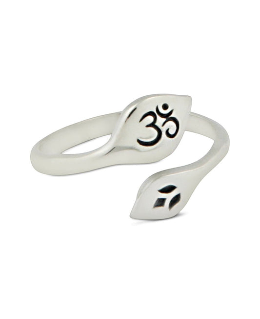 Silver Om And Lotus Ring, Adjustable