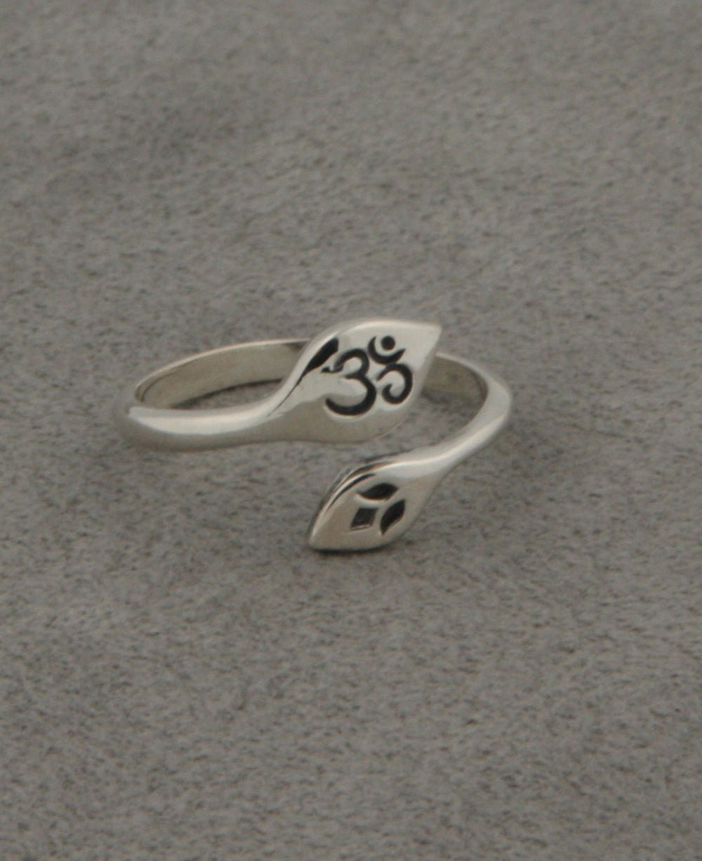 Silver Om And Lotus Ring, Adjustable