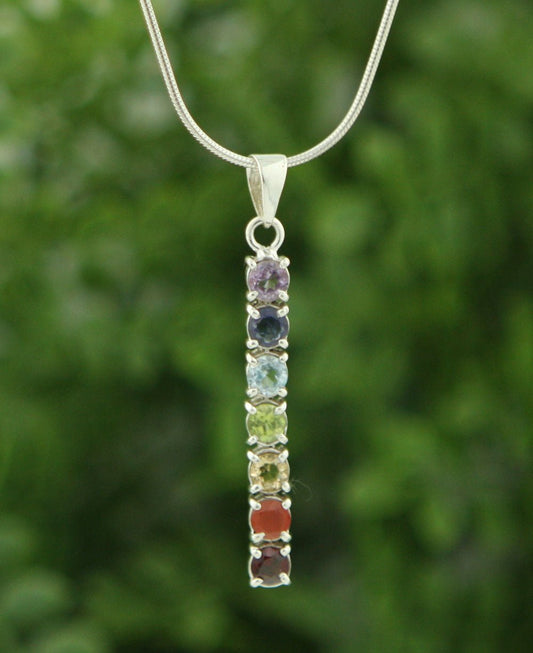 Simple Gemstones Stainless Steel Chakra Pendant