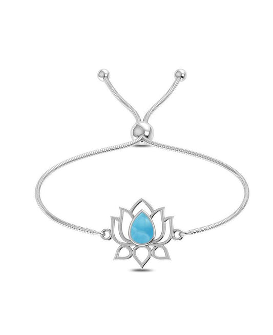 Stainless Steel Adjustable Lotus Bolo Bracelet With Larimar Gemstone