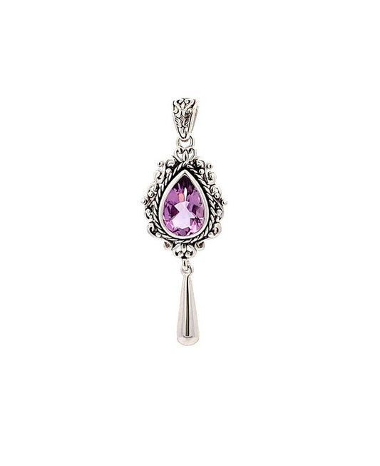 Stainless Steel And Amethyst Teardrop Pendant