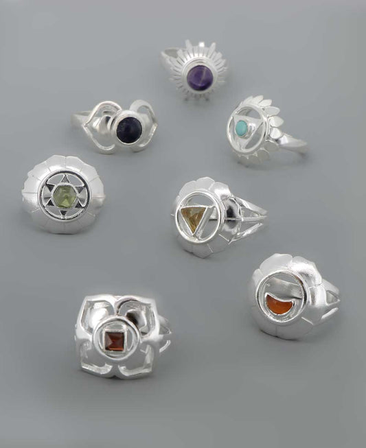 Stainless Steel And Gemstone Adjustable Chakra Rings, Sold Individually