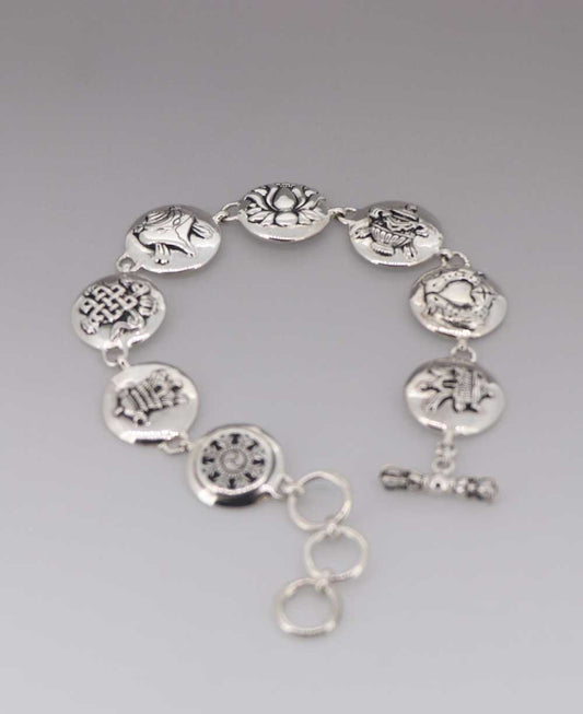 Stainless Steel Ashtamangala Bracelet: Eight Auspicious Tibetan Symbols