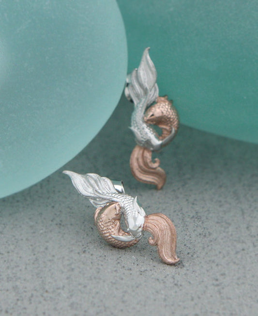 Stainless Steel Auspicious Symbol Fish Earrings With Rose Gold