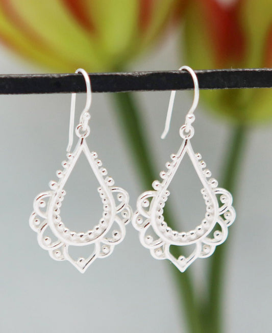 Stainless Steel Beaded Lotus Earrings