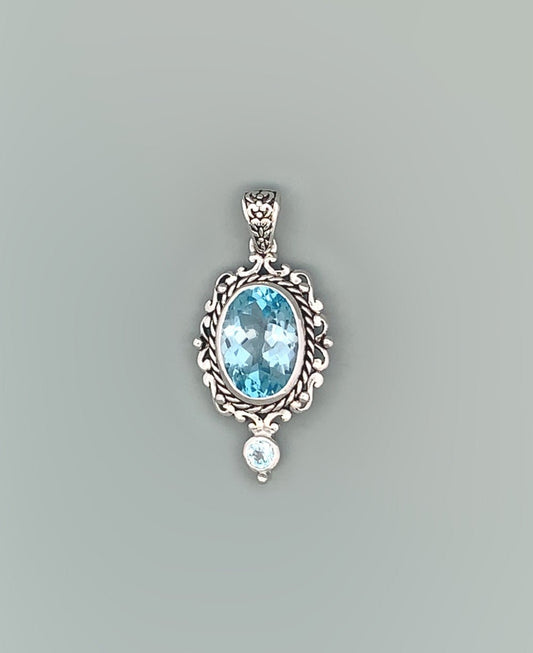 Stainless Steel Blue Topaz Pendant