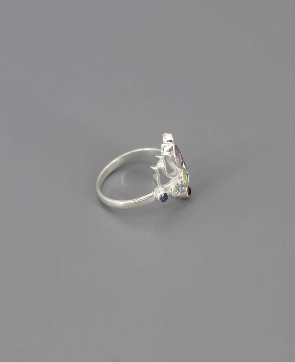 Stainless Steel Chakra Gemstone Dainty Lotus Ring