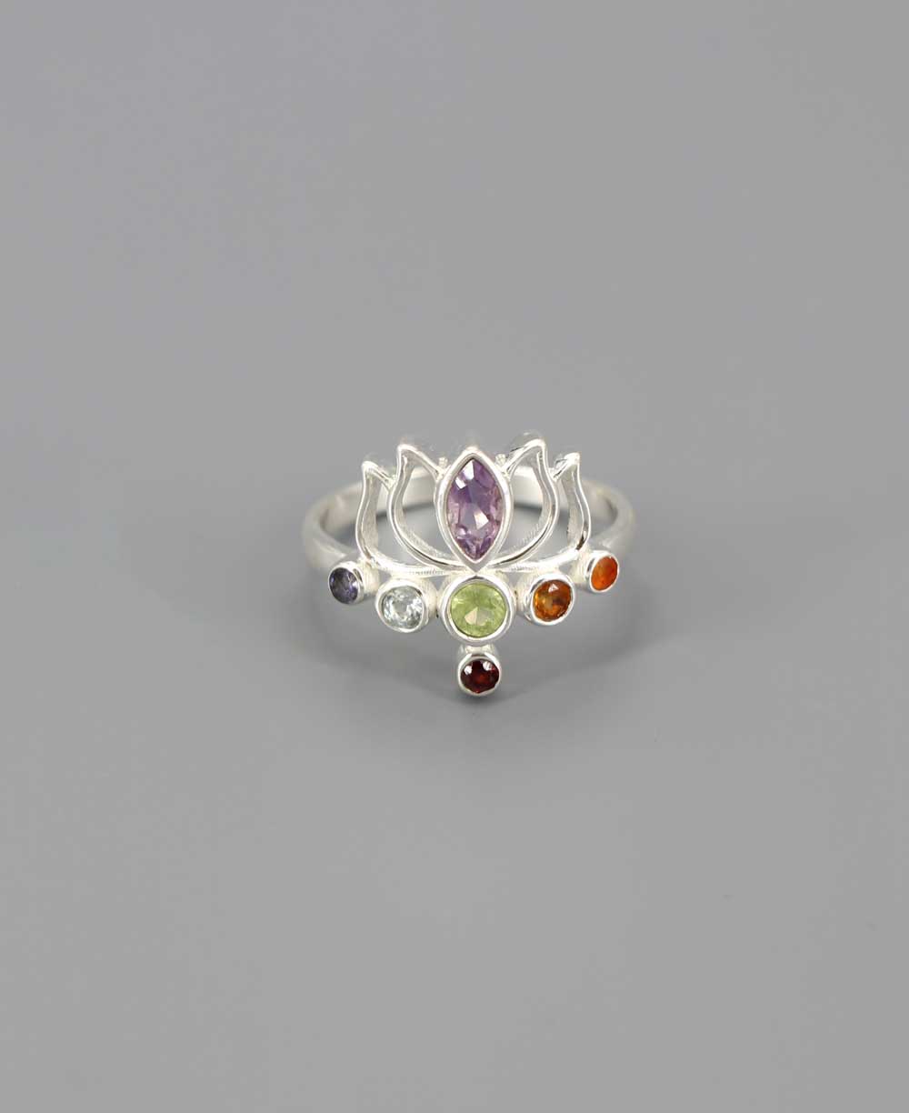 Stainless Steel Chakra Gemstone Dainty Lotus Ring